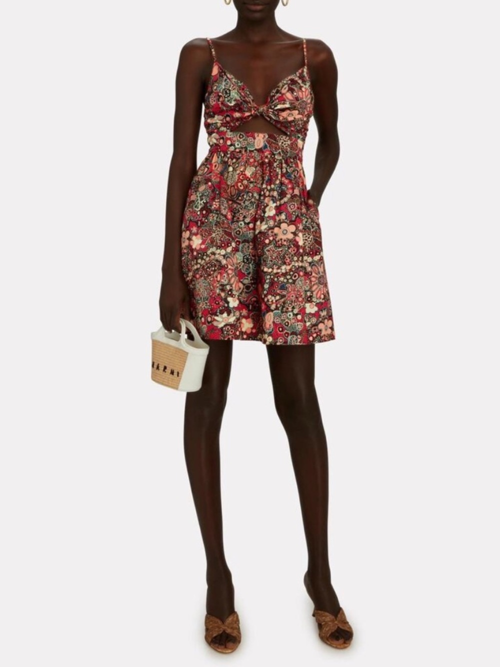 A.L.C. Dani Floral Cotton Mini Tie Front Cutout Dress in Sangria Multi Size 2